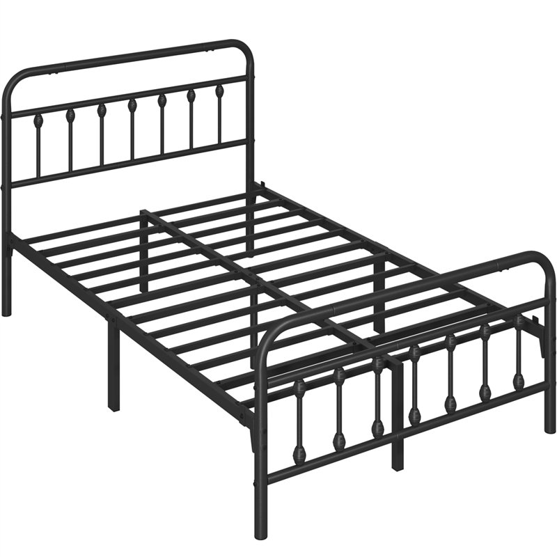 Metal Bed Frame with Vintage Headboard, Small Double (4'), Black