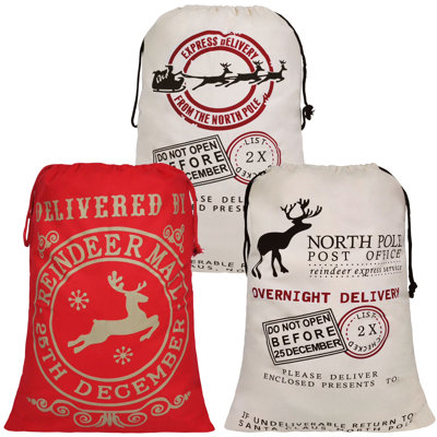 Ensemble de 3 sacs-cadeaux de Noël en toile de jute avec cordon 26 po x 19 po pour rangement de gros colis de Noël, articles de fête, cadeaux de Noël