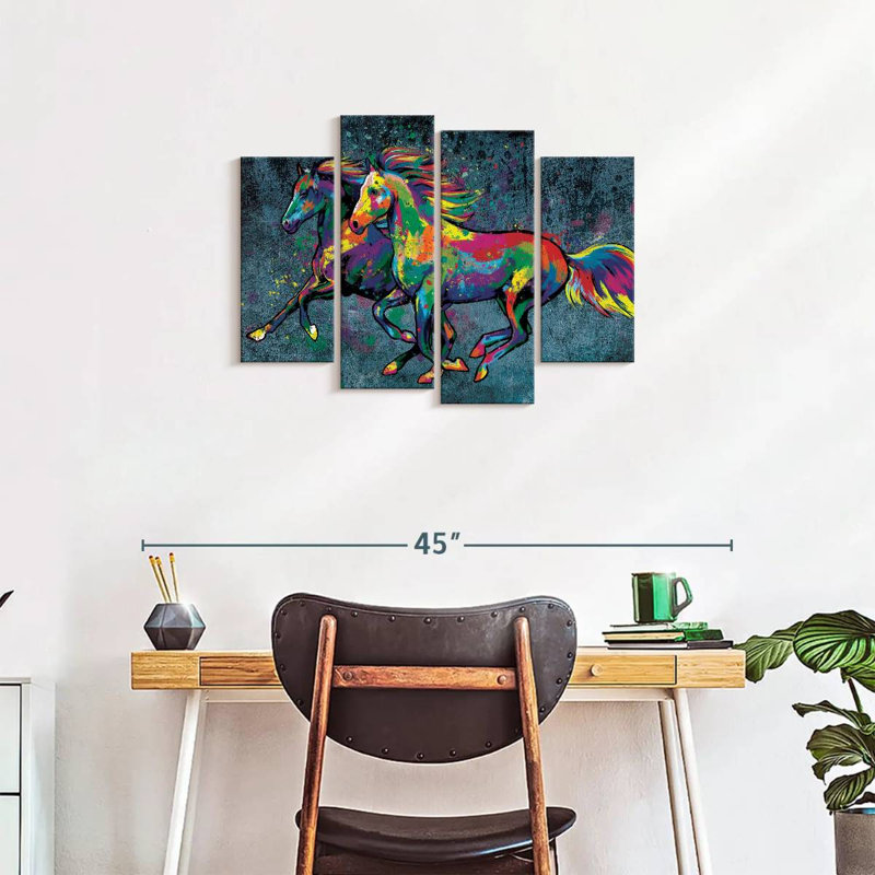 «Duo Horse Color Splash Paint», reproduction sur toile, H 22 po x l 36 po x P 1 po