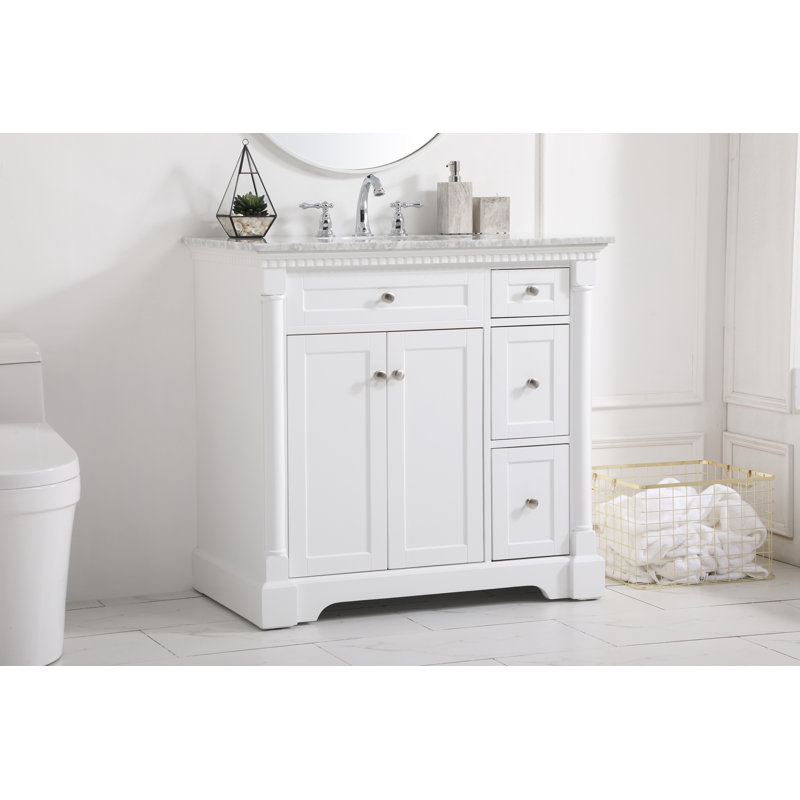 36'' Single Bathroom Vanity with Marble Top, White