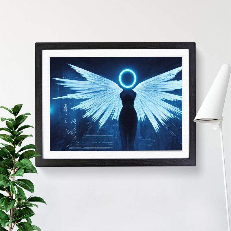 XH1022-2485X Cyberpunk Angel - Single Picture Frame Print, 46cm H x 64cm W x 2cm D, Black