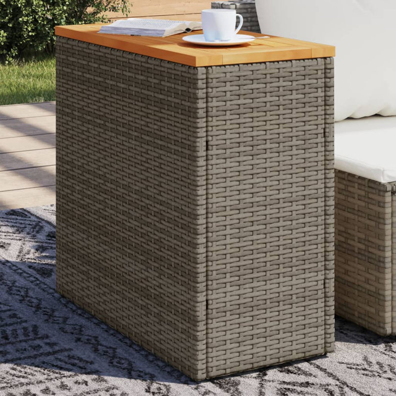  Table d'appoint de jardin en poly rotin gris petit durable, Gris