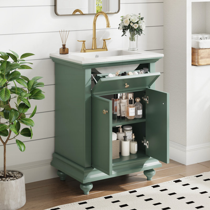 Meuble-lavabo moderne de 24 po avec tiroir basculant et charnières à fermeture en douceur, Green