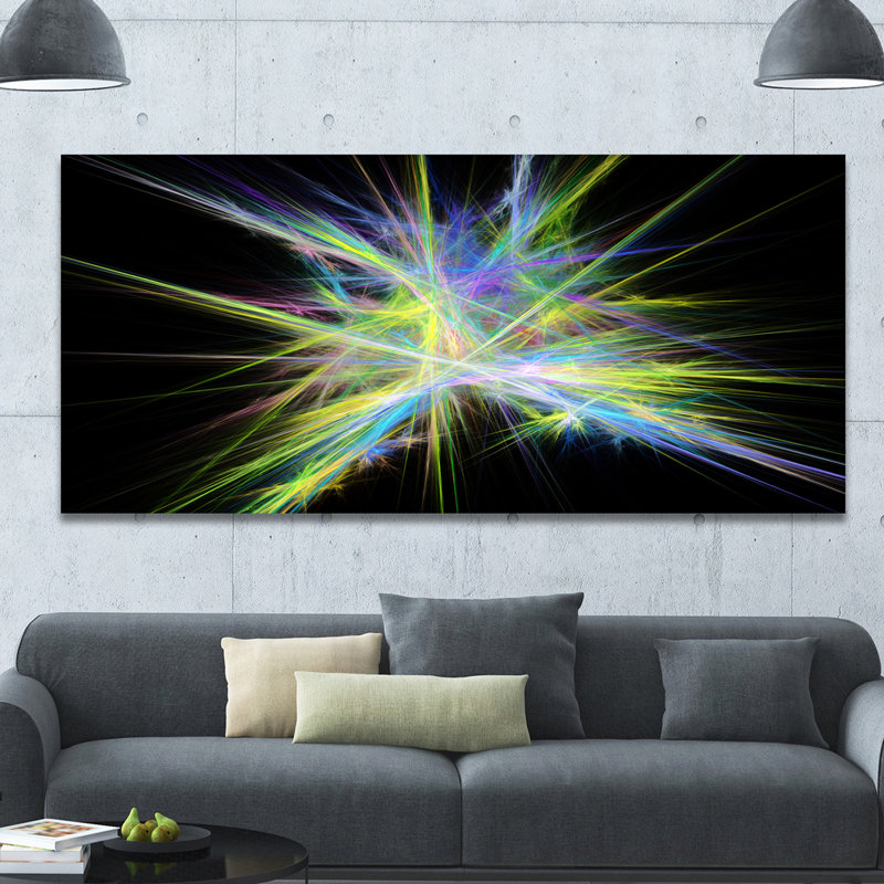 « yellow blue chaos multicolore radios », impression sur toile tendue, H 28 po x l 60 po x P 1,5 po