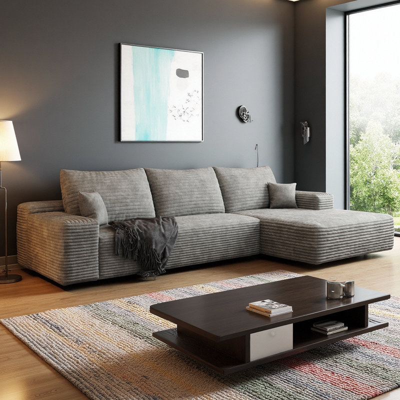 107" Cloud Sectional Sofa with Chaise L-Shape Modern Modular Sofa - Zero Assembly Required, Gray Corduroy