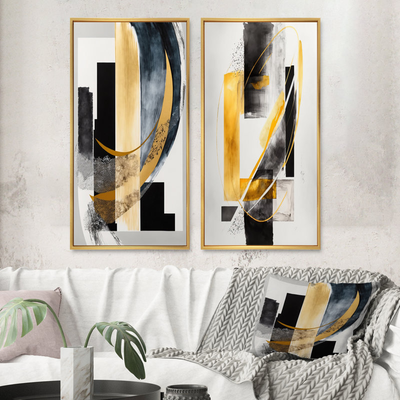 «Glam Deco Abstract», 2 pièces sur toile, Encadrement doré, H 20 po x l 24 po