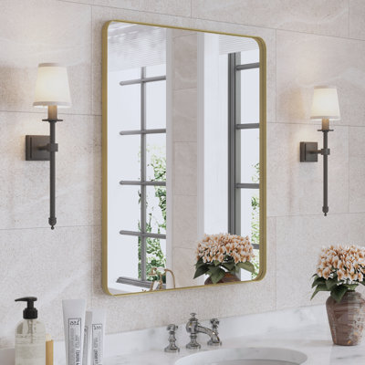 Lesamuel Filleted Corner Wall Mounted Bathroom and Vanity Mirror with Aluminum Frame