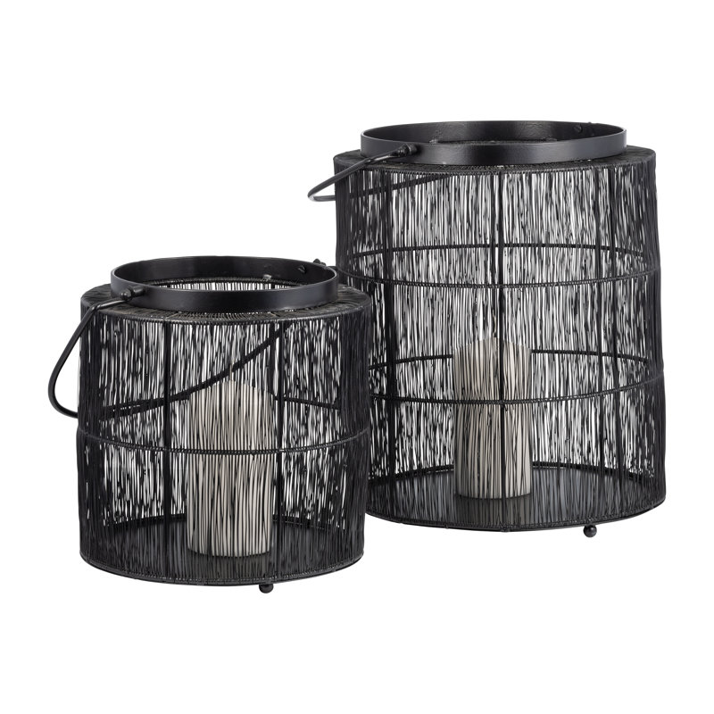 Wire Tabletop Candle Black Lantern with Handle for Indoor and Outdoor Use, 10.25" H x 10" W x 10" D