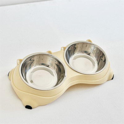 Bol en acier inoxydable pour animaux de compagnie, station d'alimentation antidérapante inclinée pour chats et chiens, facile à nettoyer et aide à prévenir le menton foncé (jaune, 600 ml)