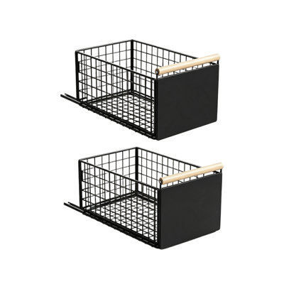 Black 2 Pack Pull Out Cabinet Organiser, Deeper Slide out Drawers Metal Kitchen Pullout Drawers 40 x 24 x 20 cm