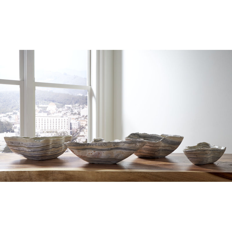 17" W Abstract Decorative Bowl in Gray/Beige