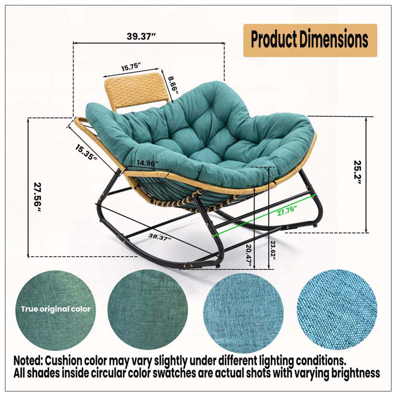 Chaise berçante surdimensionnée Papasan avec coussin épais et coussin en rotin, Vert