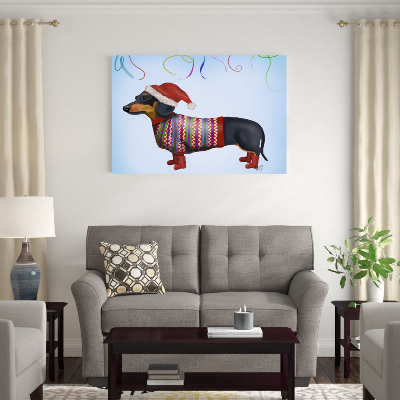 «Christmas Dachshund» par Fab Funky - impression sur toile tendue, H 32 po x l 48 po