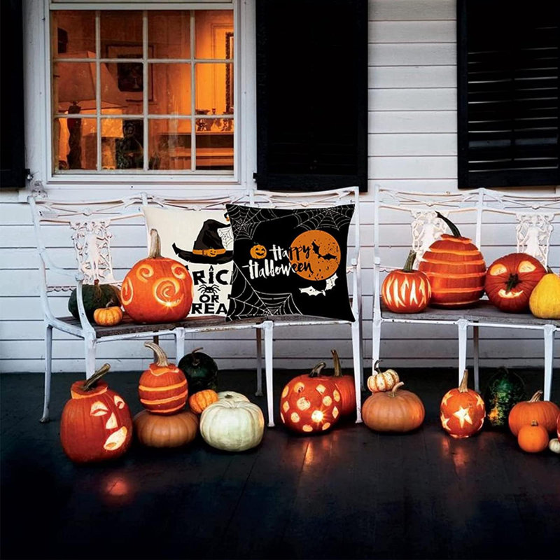 Ensemble de 4 taies d'oreiller décoratives d'Halloween décoratives et décoratives pour l'extérieur d'Halloween (16 x 16)