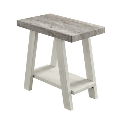 Athens Contemporary Two-Tone Wood Shelf Side Table With Weathered Gray And Beige Finish,  For Modern Living Spaces