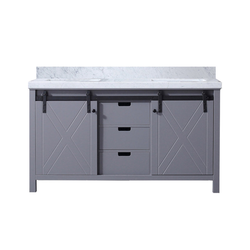 Meuble-lavabo double gris foncé 60 po X P 22 po D, avec comptoir en marbre de Carrare