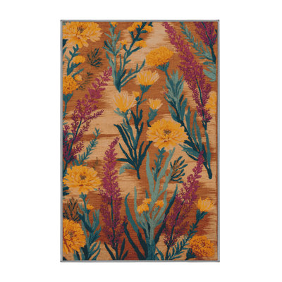 Tapis botanique brun lavable à la machine
