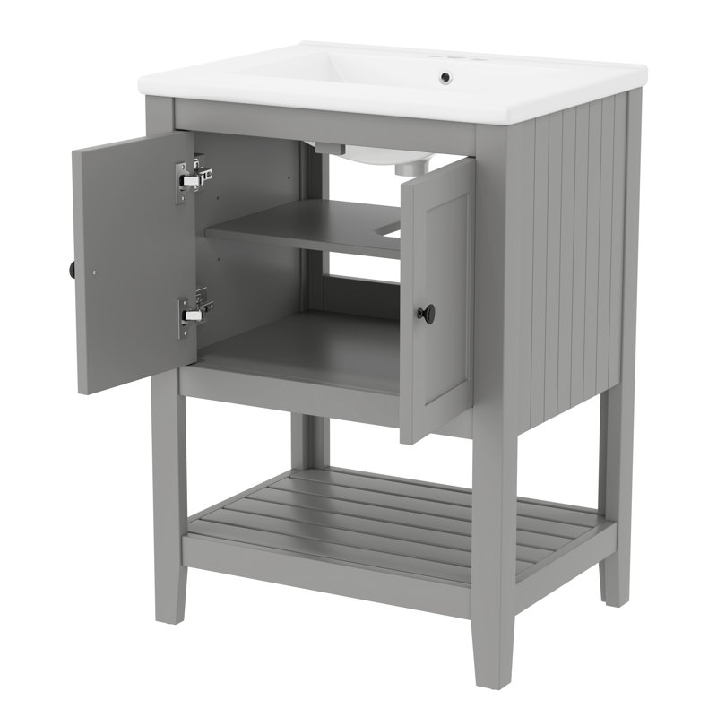 Meuble-lavabo moderne 24 po avec lavabo en céramique, fabrication en bois massif