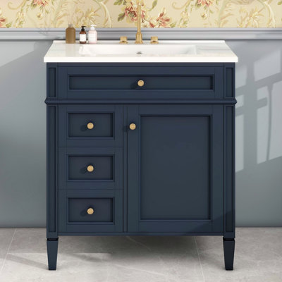 30'' Bathroom Vanity With Top Sink, Modern Bathroom Storage Cabinet With 2 Drawers And A Tip-Out Drawer, Single Sink Bathroom Vanity