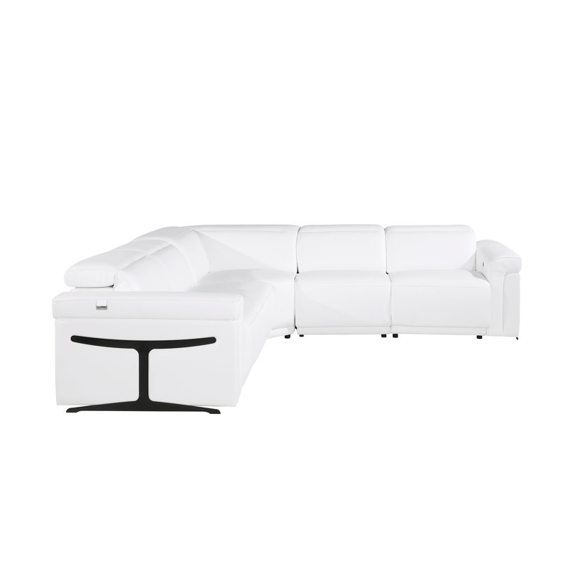 Dreysen 5 - Piece Top Grain Italian Leather Power Reclining Sectional, White Genuine Leather