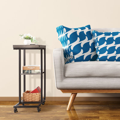 Table de bout pliable en forme de C avec rangement à 2 niveaux et roulettes - Table encastrée peu encombrante pour le salon, la chambre à coucher (gris)