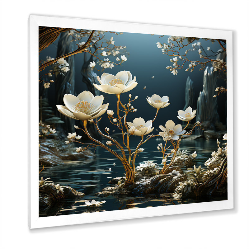 Rivière dorée dorée, H 30 po x l 30 po x P 1 po, Cadre simple blanc