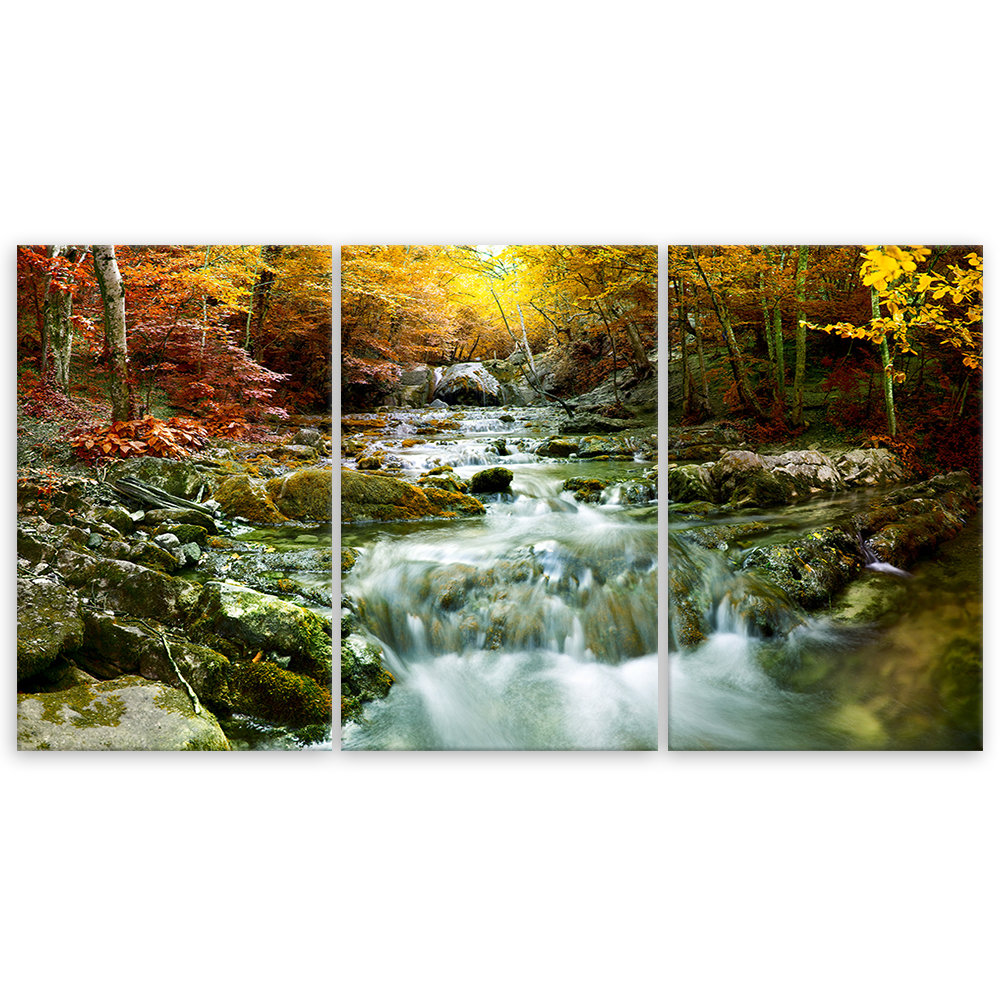 Leinwandbild Autumn Forest Waterfall Rocks