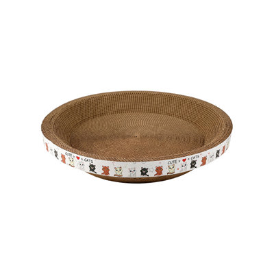 Corrugated Round Cat Scratching Board and Bed, 15.75x15.75x3.15 inches, Multicolor