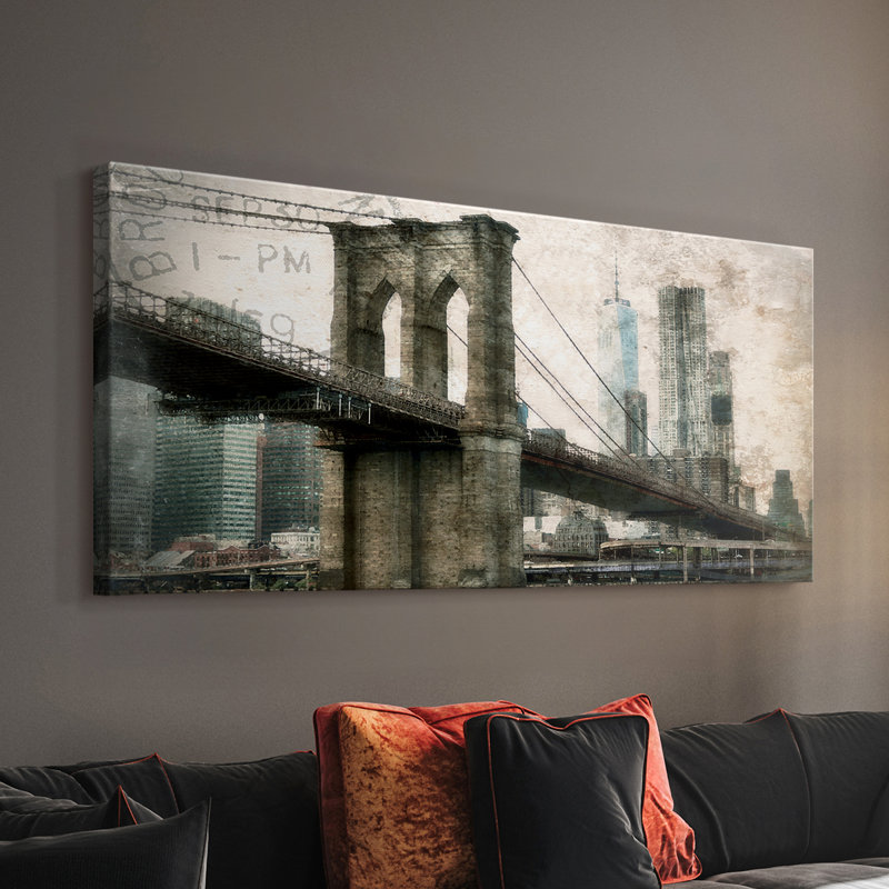 NY Brooklyn Bridge - Toile tendue avec châssis - Prêt à accrocher, H 20 po x l 40 po
