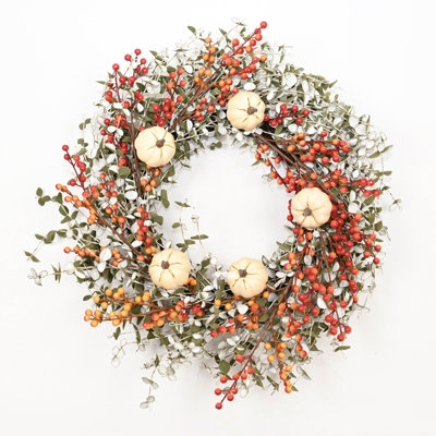 Mini couronne de fleurs de citrouille d'eucalyptus 24 po