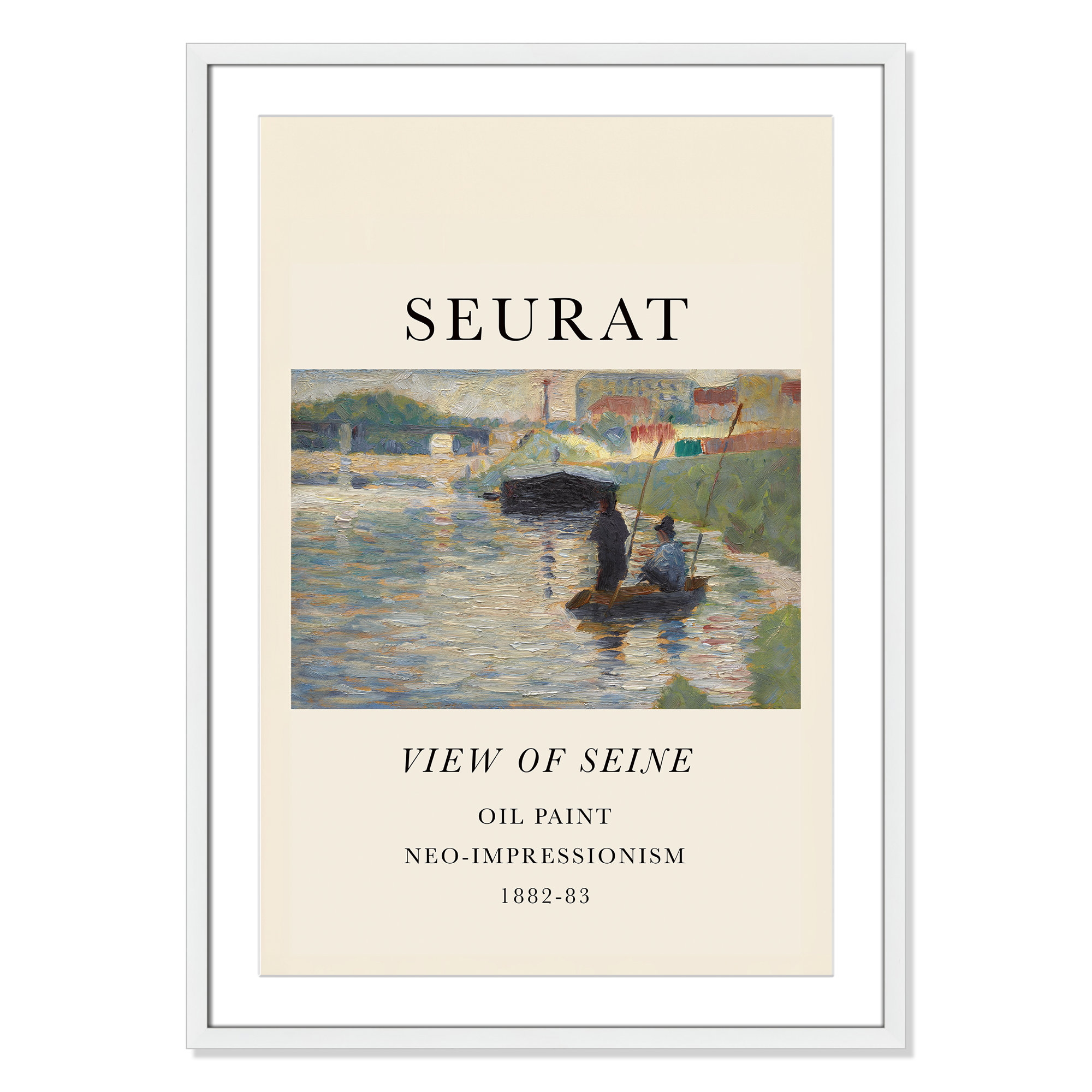 View Of Seine by Georges Seurat, White Single Picture Frame, Yes, 35.5" H x 25.5" W x 1.25" D