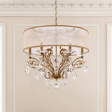 Filigrae 6 Light 24in x 22in Chandelier with White Fabric Shade in Antique Silver with Clear Heritage Handcut Crystals