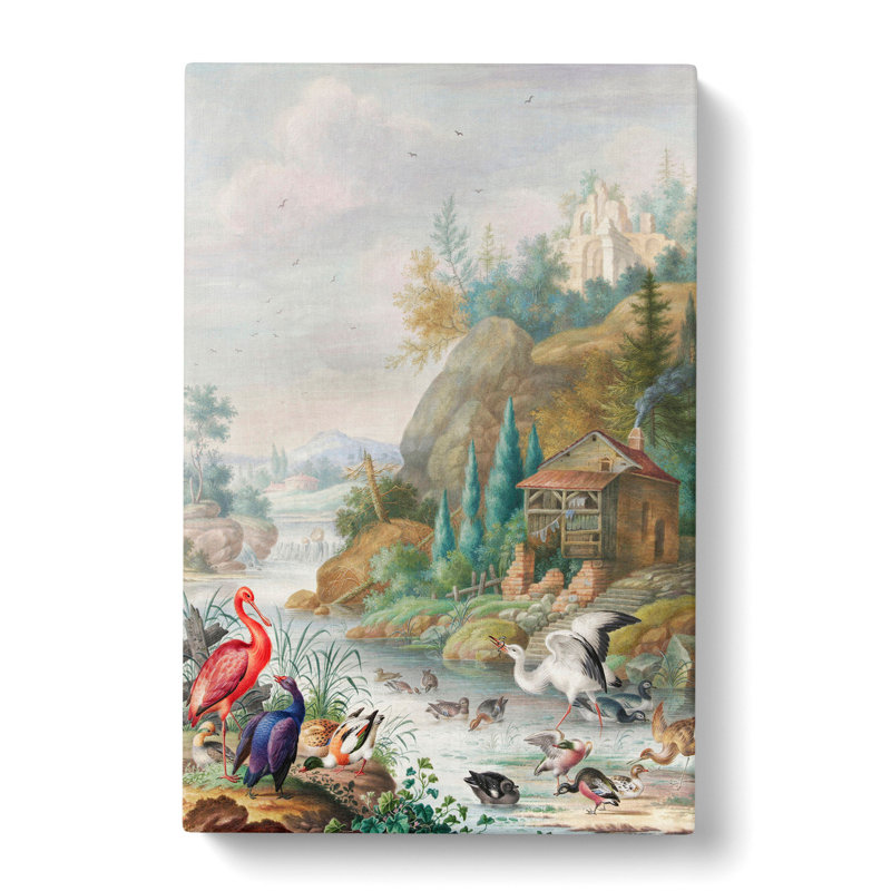 Birds Near A Mountain Stream by Herman Henstenburgh - Wrapped Canvas Painting, 50cm H x 35cm W x 3cm D