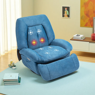 300lbs Electric Massage Swivel Recliner With Heat & Voice Control - Wide Seat Oversized Padded Power Recliner With Lumbar Pillow, Fabric Massaging Chair For Adults