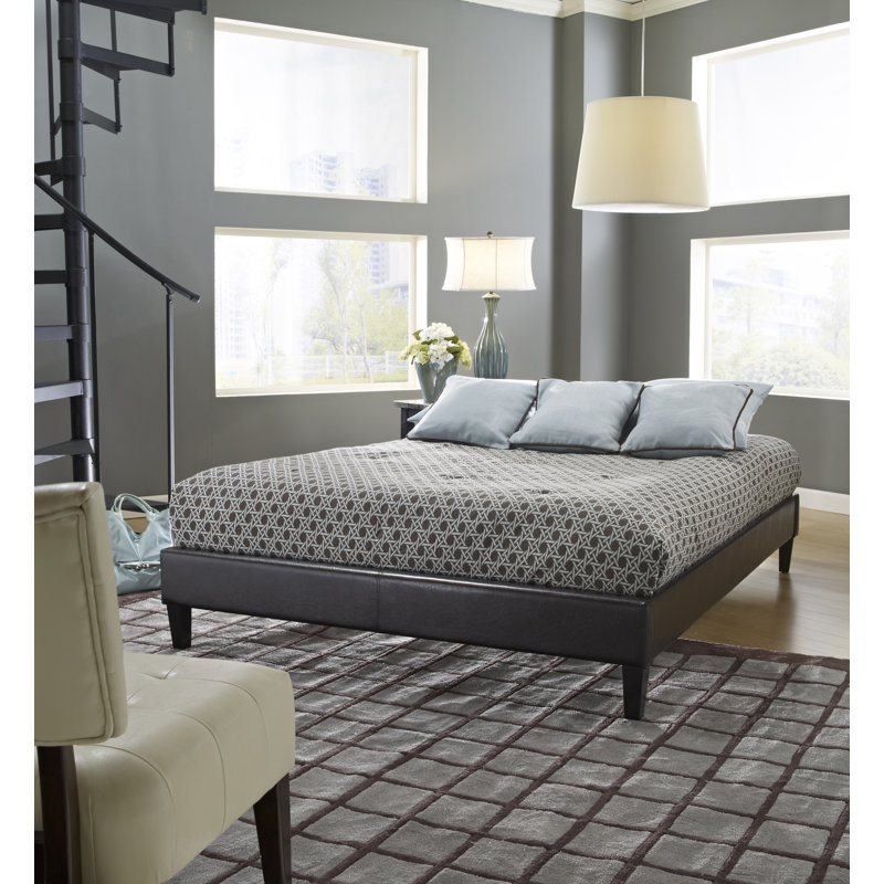 Upholstered Platform Bed, Dark Brown, Full / Double