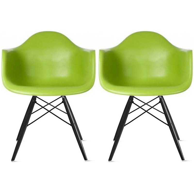 Hiebert Dining Chairs Set of 2 - Black Wood Eiffel Leg Armchairs with Plastic Seats for Kitchen, Dining Room or Cafe (Modern Farmhouse Style)