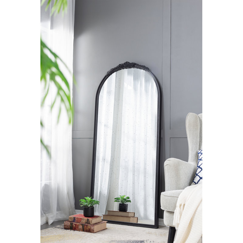 30" X 65"  Hand Carved Rose Antique Mirror Frame, Black