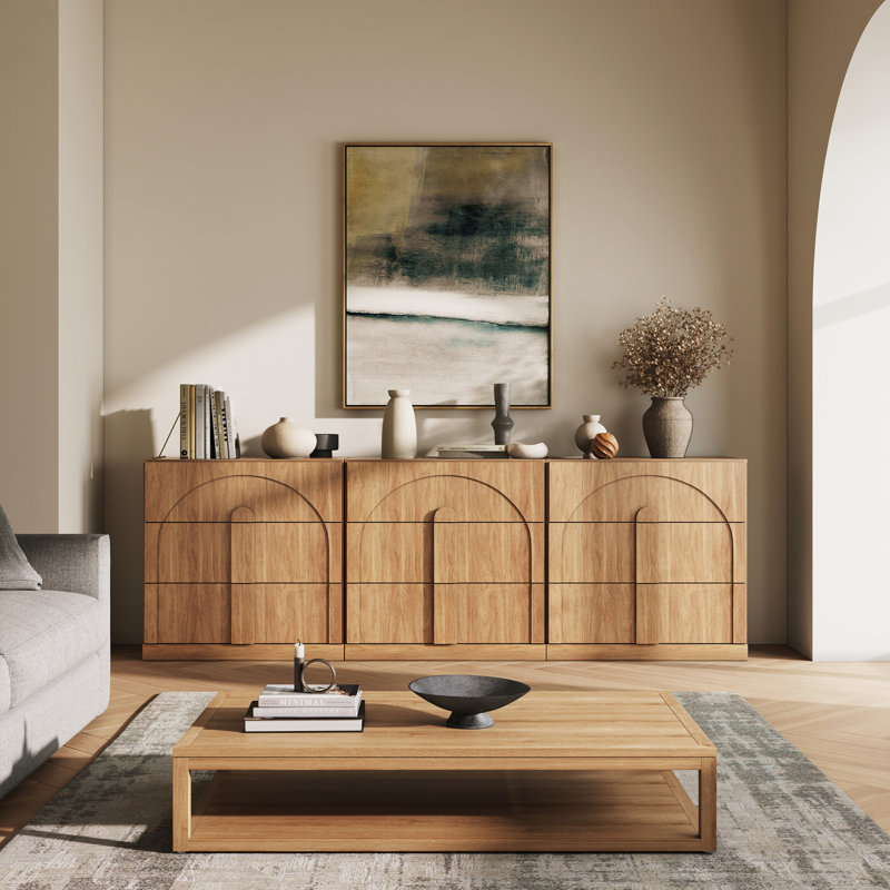 Set of 3 Sideboard Cabinet with 3 Drawers, Camel, Camel
