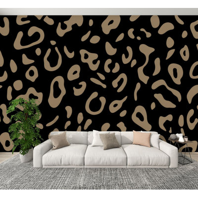 Peel and Stick Wallpaper Beige Black Leopard Print Wall Murals 100"H x 144"W Removable PVC Wall Paper Self-Adhesive Wall Decor for Bedroom Living Room Home Office