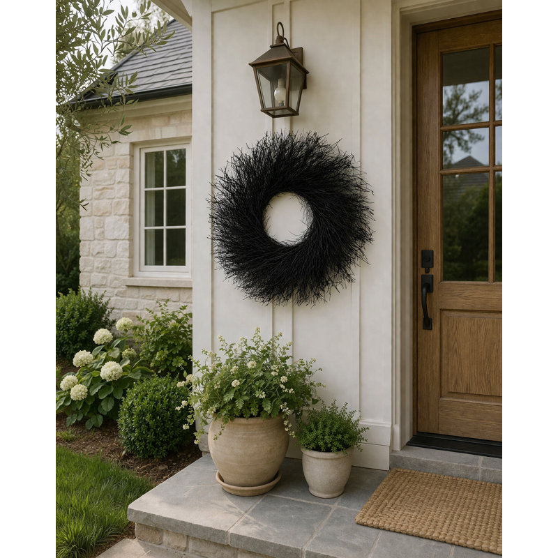 Painted Black Quail Brush Twigs Wreath