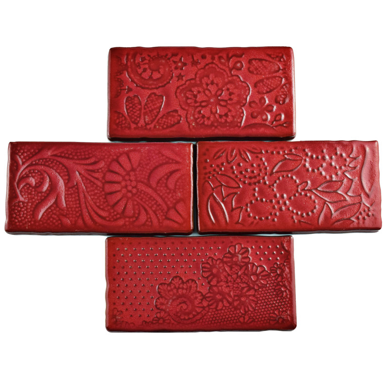 Antic Feelings 3" x 6" Ceramic Patterned Subway Tile, Feelings Red Moon