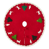 Cats & Green Trees Hand-Felted Christmas Tree Skirt - 60"
