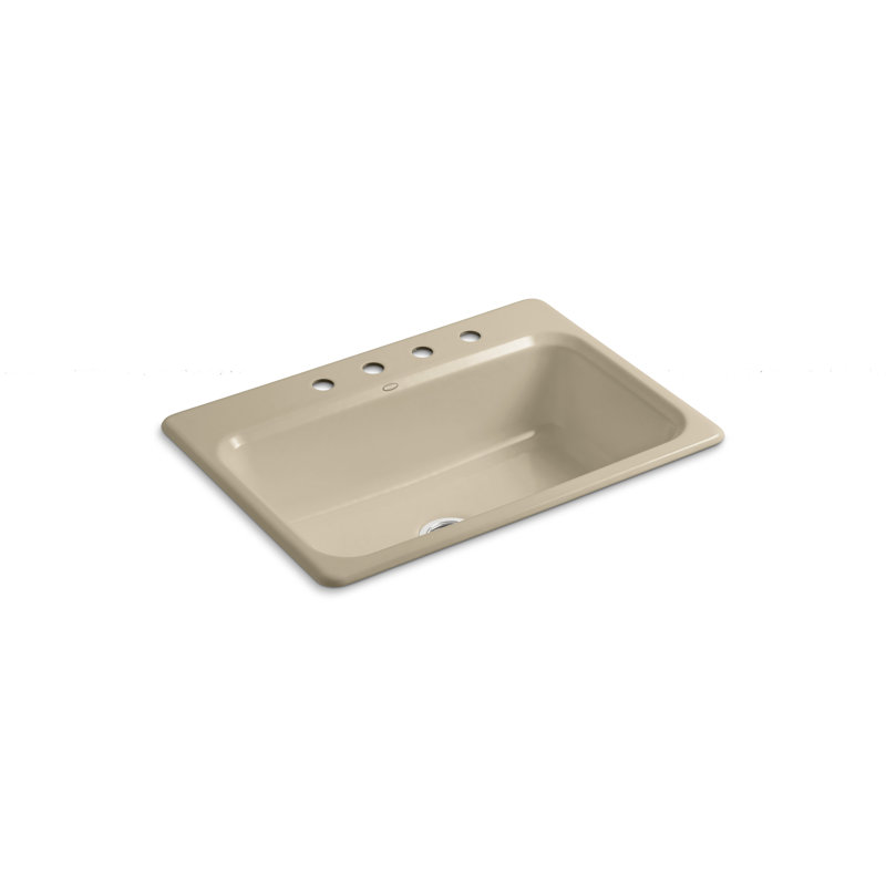 Bakersfield Self Rimming Kitchen Sink in Mexican Sand with Four Hole Faucet Drilling, Mexican Sand