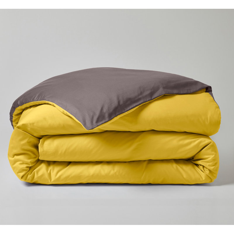 Hazelann Satin Solid Colour Duvet Cover with Pillowcases, 220 x 240cm Duvet Cover, Yellow