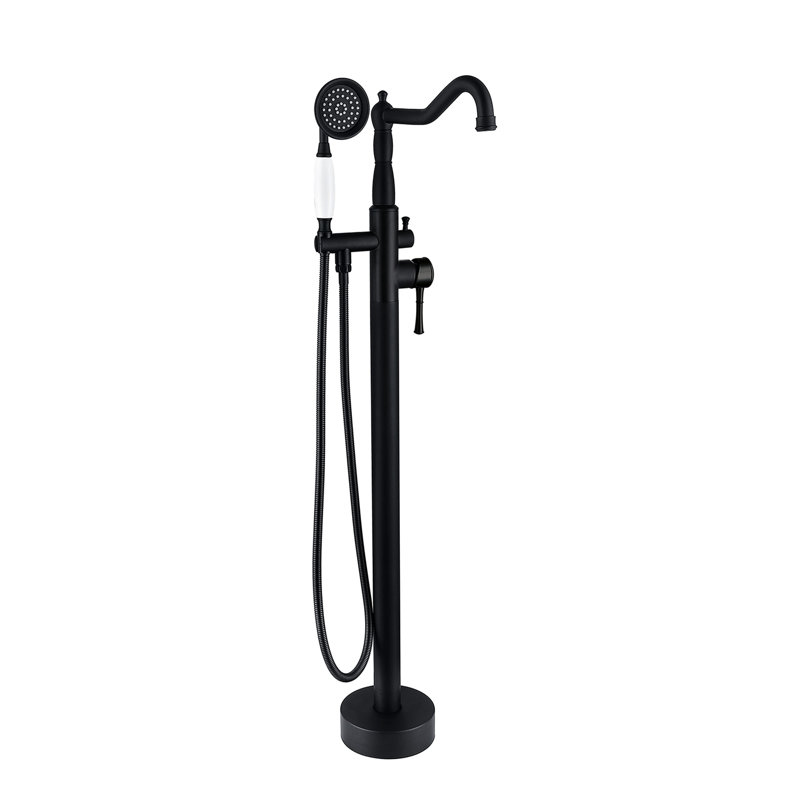 Robinet de baignoire autoportant noir mat avec accessoire de douche flexible main ergonomique