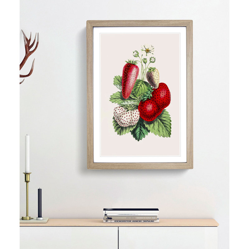 Wild Strawberry Illustration - Framed Print, 65cm H x 48cm W x 2cm D, Oak Framed