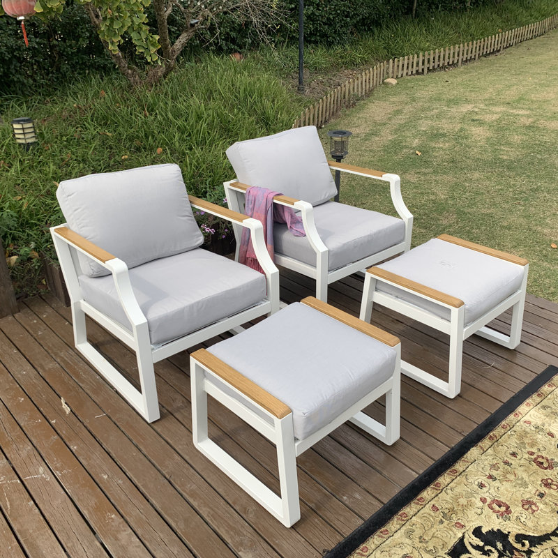 Gisan Outdoor Lounge Chair with Ottoman, White