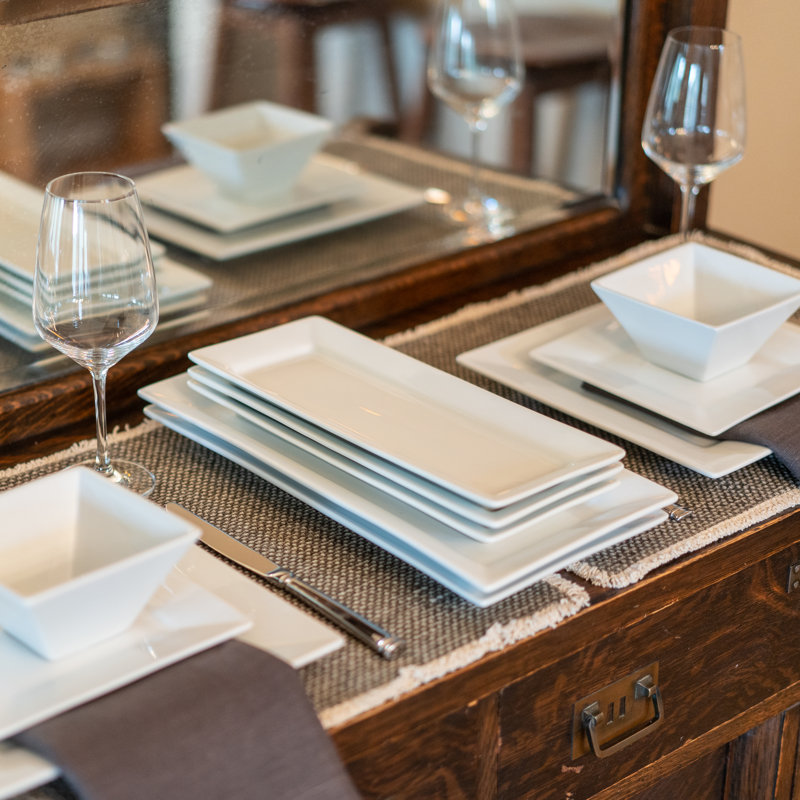White Ceramic Rectangular Serving Platter, 14 Inches