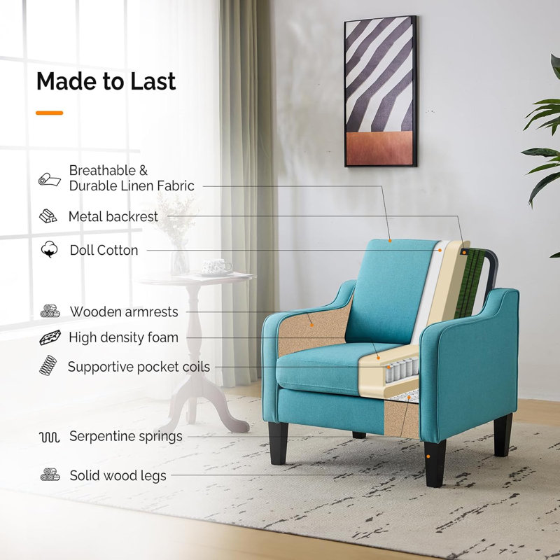 Fauteuil de 29,9 po de largeur Amaryia, Mélange de lin bleu clair