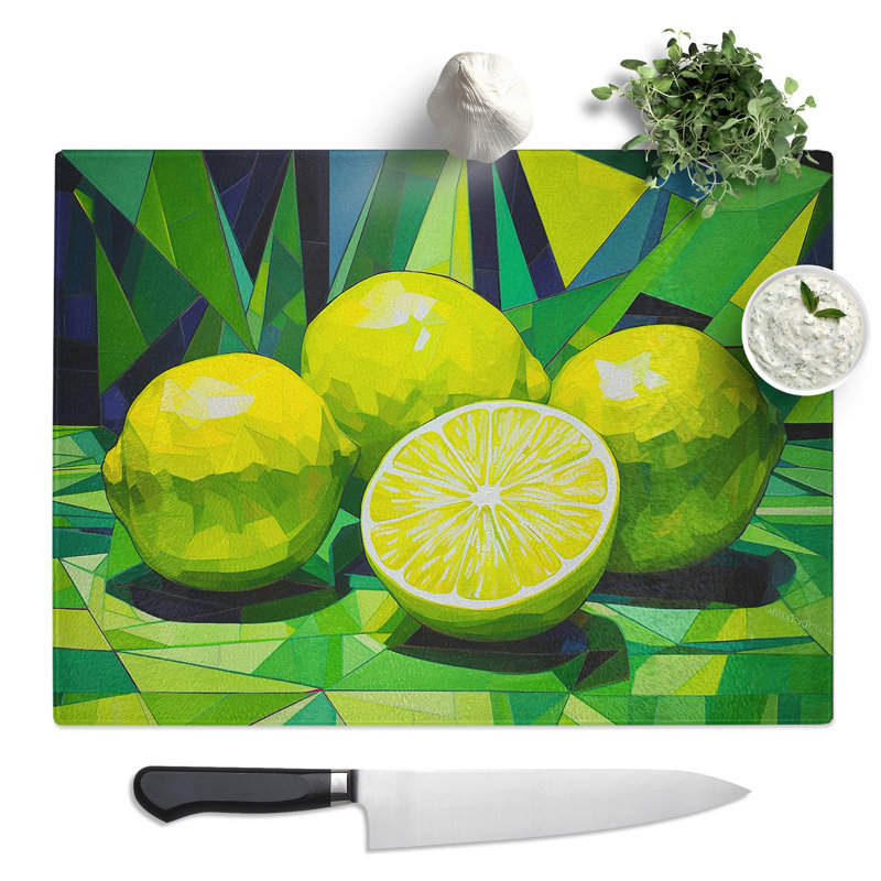 Lime Fruit Geometric  Glass Chopping Board